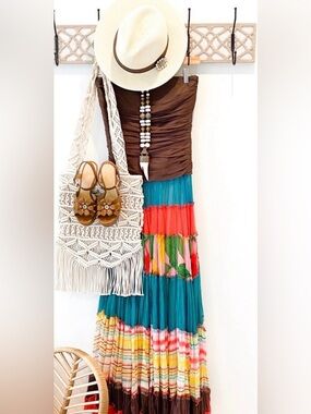 BCBG Boho Multi-Color Tiered Maxi Dress -  Size 6